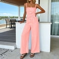 thumbnail image 5 of Jumpsuits for Women Casual Summer Cruise Spring Fashion Smocked Wide Leg Gingham Rompers with Pockets Pink, 5 of 8