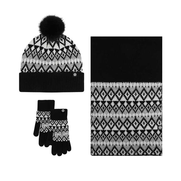 Bibifish 3 PCS Hat Scarf Glove Sets For Men Women Winter Striped Knitted Hat Scarf And Gloves Cold Weather Thermal Hat Scarf Glove Sets