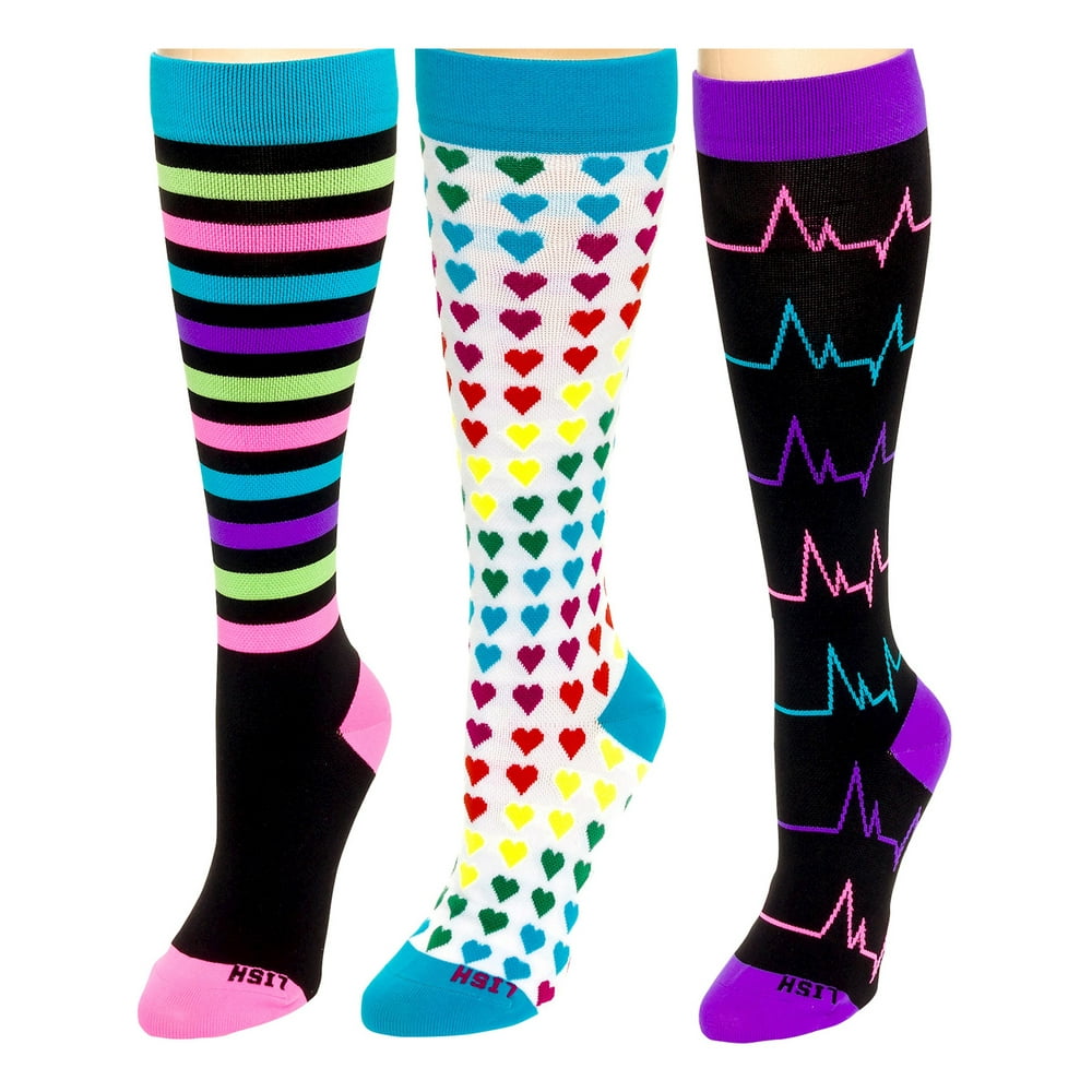 LISH Nurse 1525mmHG Graduated Compression Socks for Women 3 Pack