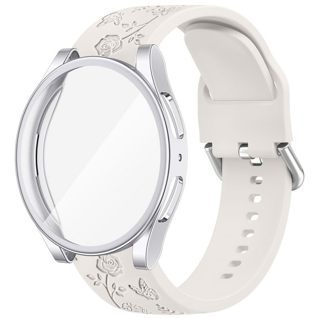 TPU Case+Flower Engraved Band For Samsung Galaxy Watch 4 5 6 7 40mm 44mm Band Screen Protective Cover Bumper For Galaxy Watch 7 Star Light Galaxy Watch 7 40mm
