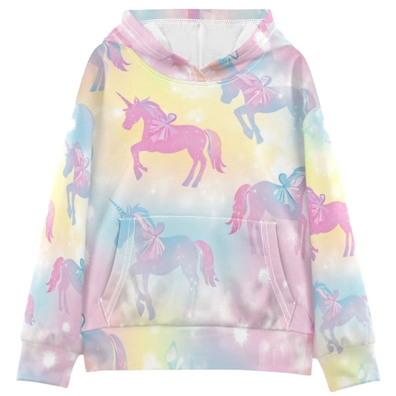 Kids' Hooded Pullover Sweatshirt Casual Tops Long Sleeve Print Hoodies Pocket Pastel Unicorns and Bows