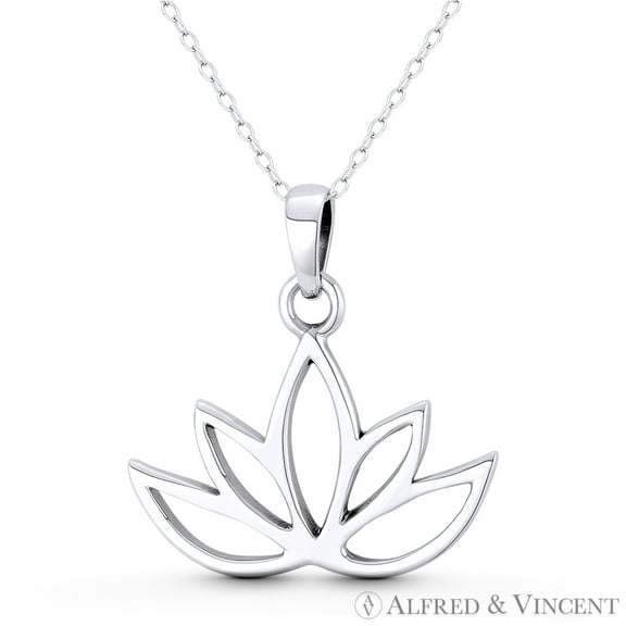Lotus Flower Charm Buddhist / Buddhism Religion Symbol 29x28mm (1.1x1.1in) Pendant & Chain Necklace in Oxidized .925 Sterling Silver