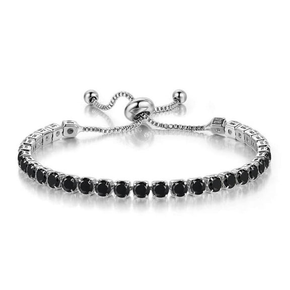 Bonjour Jewelers 10k White Gold 6 Cttw Created Black Sapphire Round Adjustable Tennis Plated Bracelet