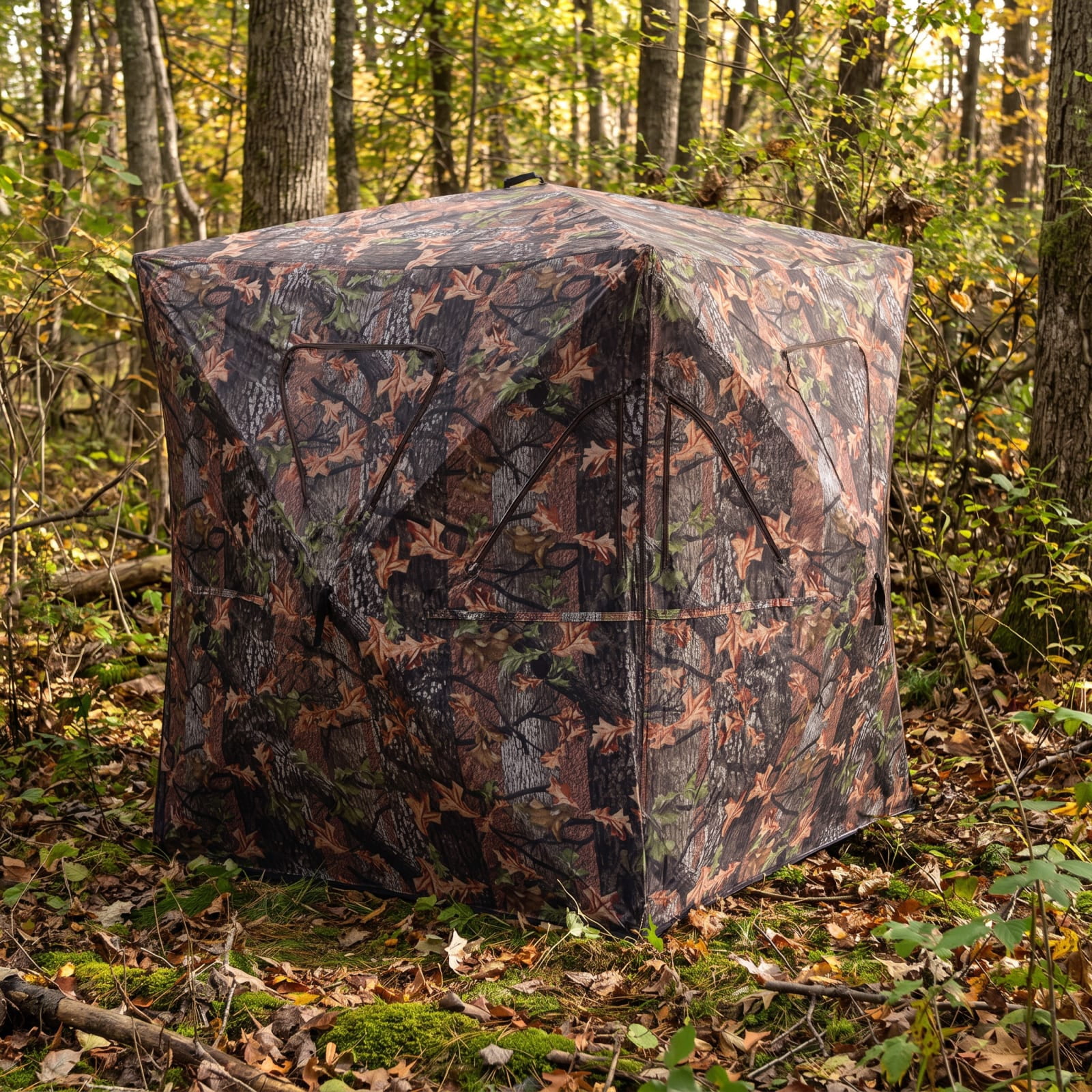 Vebreda Pop Up Ground Hunting Blind a Portable Deer Blind with Shoot Through Camo Mesh Windows and 360 Degree View for 2 to 3 People, Camo