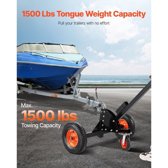 1500lbs 2-in-1 Trailer Dolly and Mover with Adjustable Height (22/26in), 2in Ball, and 4 Swivel Casters - Easy Maneuvering