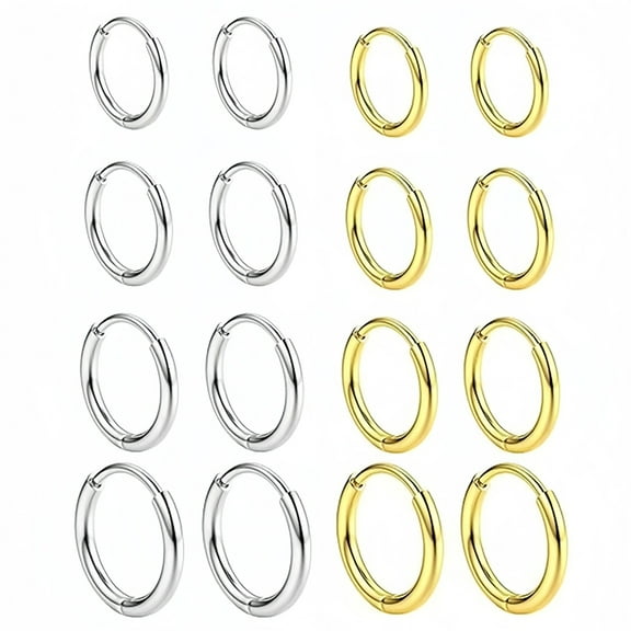 Knubmt 8 Pairs 14K Gold Plated Hoop Earrings Sets 316L Stainless Steel Lightweight Hoop Earring for Women Men