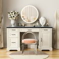 thumbnail image 3 of HARIPUL 58-Inch Executive Desk, Farmhouse Computer Desk with Drawers and Storage Cabinet, Wooden Home Office Desk Workstation, Study Writing Table, White & Black, 3 of 7