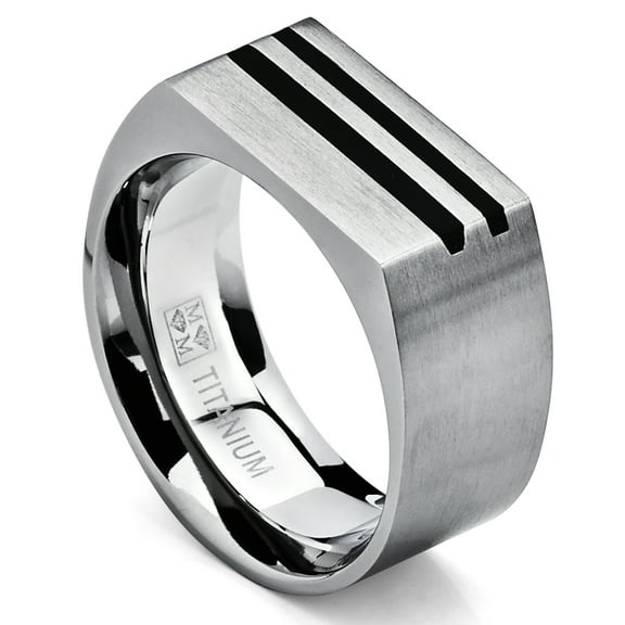Metal Masters Mens Bold Titanium Pinky Ring Bands Resin Inlay Brushed Finish Comfort-Fit 10mm