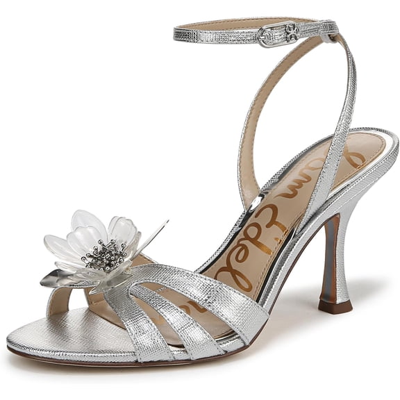 Sam Edelman Women's Joanna Flower-Trim Heel Strappy Sandal Soft Silver 7M