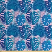 Tropical Fabric by the Yard, Exotic Palm Leaves Monochrome Composition of Nature Elements Pastel Background, Decorative Upholstery Fabric for Sofas and Home Accents, Blue Pale Pink by Ambesonne