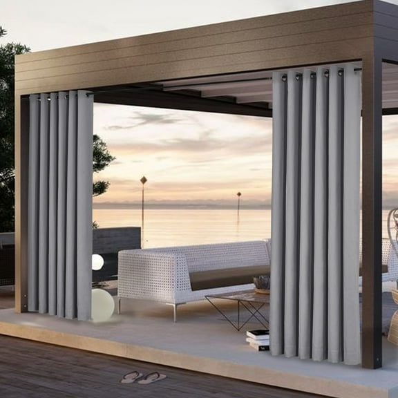 TWOPAGES Outdoor 26 W X 63 L Inch Curtain Grommet Windproof Waterproof Drape, 1 Panel, Cast Silver