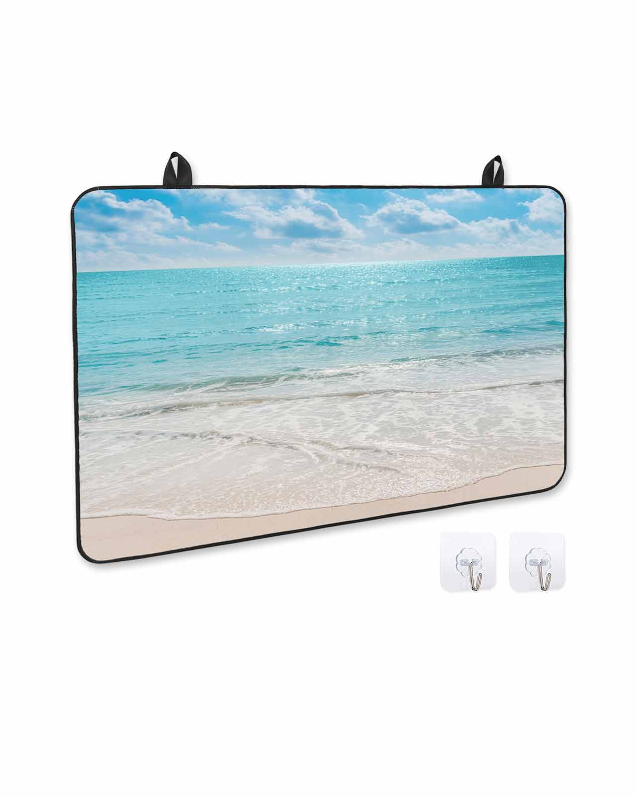 nqOlkjepod Large Induction Cooktop Protector Mat 36"x21", Teal Waves Coastal Stove Top Covers for Electric Stove, Summer Beach Sea Nautical Ocean Stove Burner Cover Mats, Glass Top Stove Cover