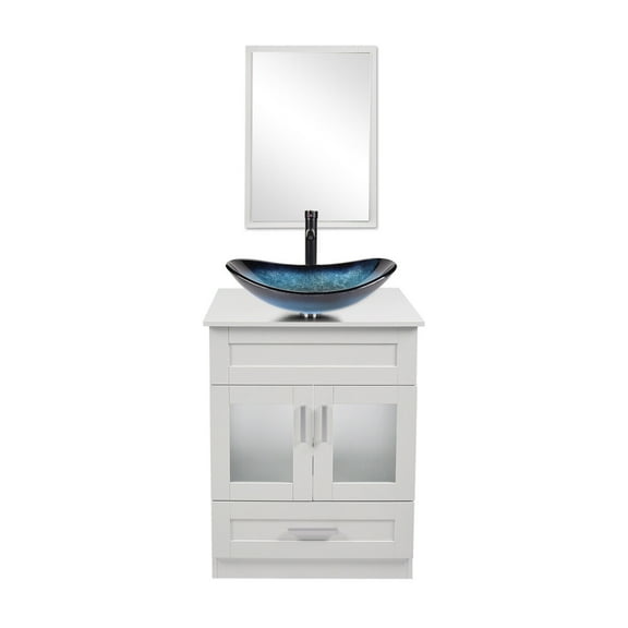 PULUOMIS 24'' Single Bathroom Vanity with Manufactured Wood Top with Mirror