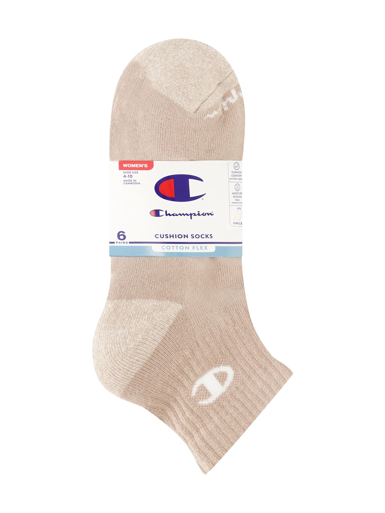 Champion Women’s Cotton Flex Half Terry Ankle Lightweight Socks, 6 Pack, Sizes 4-10