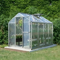 Aoodor 6' x 8' Outdoor Greenhouse, Walk-in Polycarbonate Greenhouse with Aluminum Frame for Outside Backyard, Silver