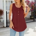 thumbnail image 4 of Summer 2025 Women's Tank Tops Sleeveless Round Neck Buttons Casual Loose Fit Solid Shirts Wine M, 4 of 6