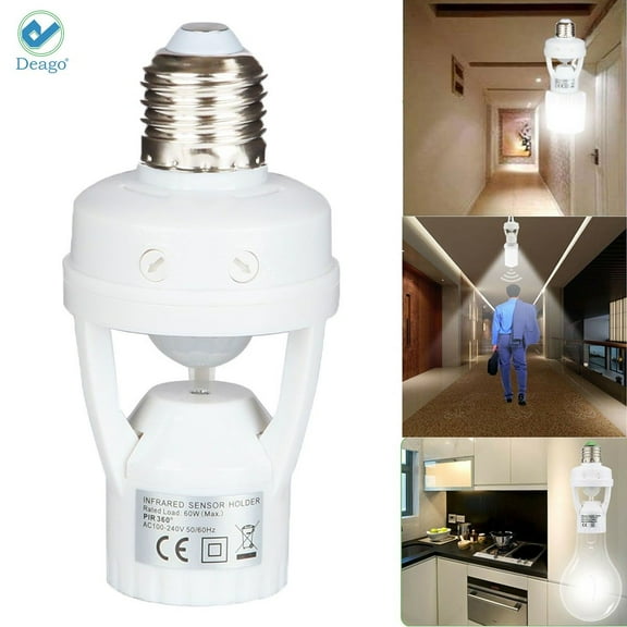 Deago Infrared PIR Motion Sensor E27 LED Light Lamp Bulb Adapter Socket Switch 110/220V Lighting Fixture