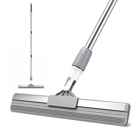 Rubber Floor Squeegee with Long Handle, for Bathroom, Mirrors, Windows