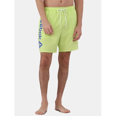 Reebok Men's & Big Men's Solid Logo Swim Trunks with Compression Liner and UPF 50+, 7" Inseam, Sizes S-2XL