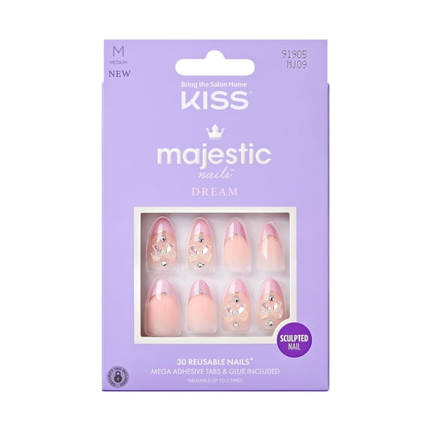 Uñas prensadas KISS Majestic 'Maestro' con forma de almendra rosa claro