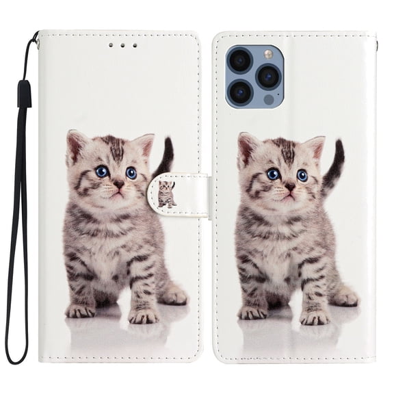 Wallet Case for iPhone 14 Pro with Colorful Painting Pattern Luxury PU Leather Magnetic Flip Folio Cover, Soft Silicone Shockproof Card Slots Holder Kickstand Protective Case,Cat