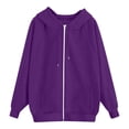 thumbnail image 3 of NMMUED Zip Up Hoodie Women Lightweight Jacket Oversized Sweatshirt Solid Color Fall Clothes Long Sleeve Loose Fit Cute Tops Dark Purple L, 3 of 9