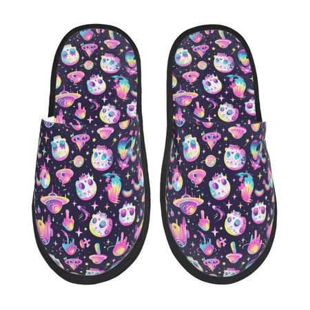 Balery Skull mushroom space Slient Indoor Furry Fleece Comfort House Shoes Soft Non-Slip Home Shoes Cotton slippers House Slippers-- Medium