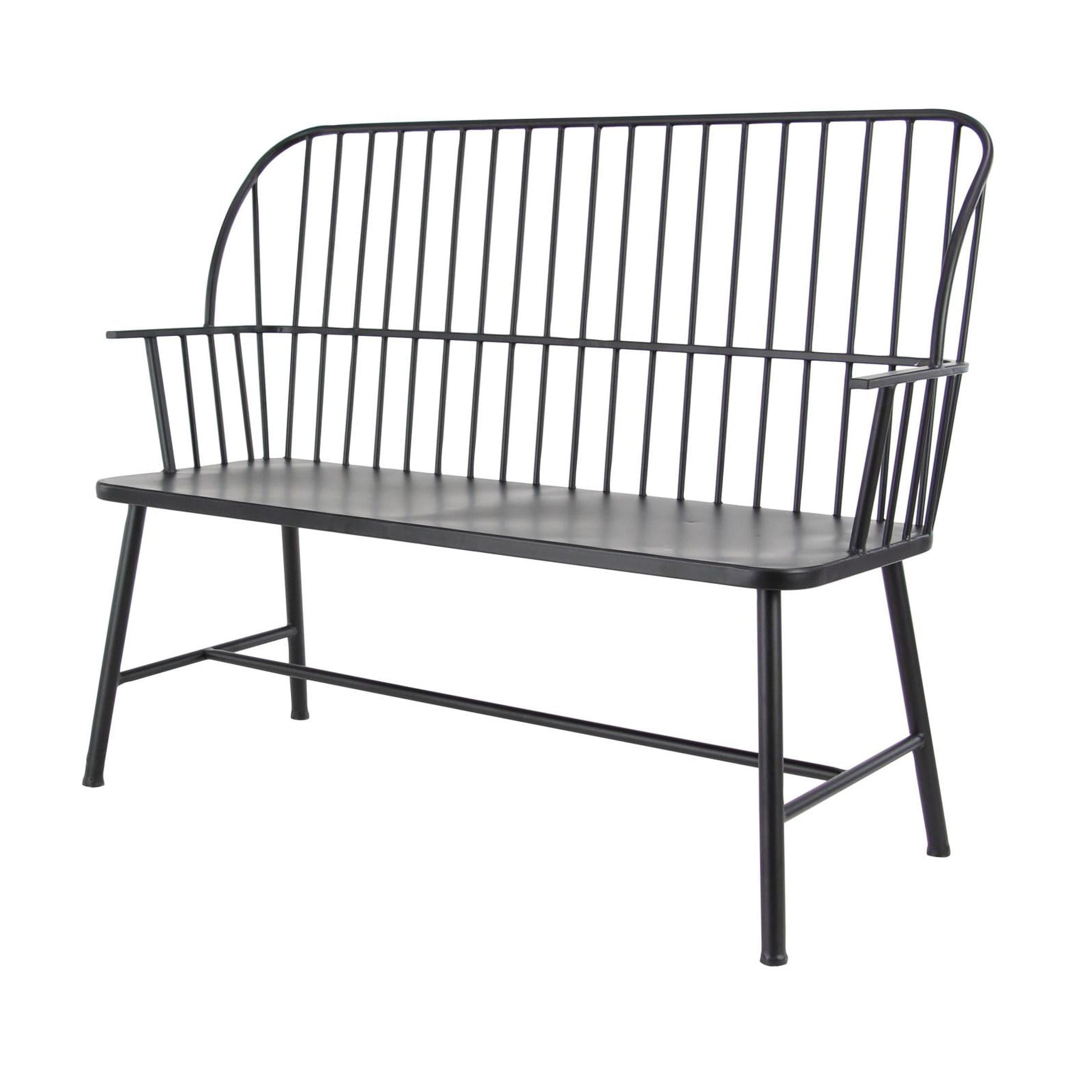 DecMode Black Traditional Outdoor, Entryway, Hallway, Bench with Metal Rod Backing and Armrests. 48"W x 19"L x 38"H