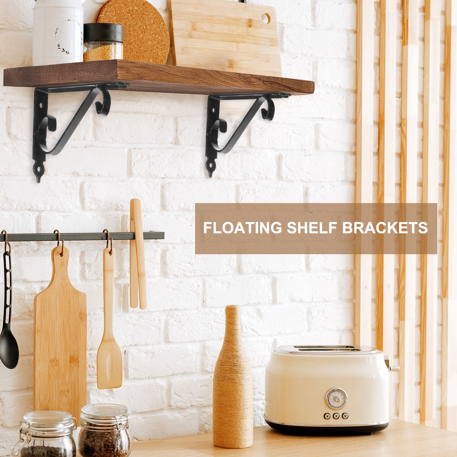 Uxcell 4 Pcs Decorative Shelf Brackets, 5" x 3" Heavy Duty Floating Shelf Brackets for Wall Bookshelves Shelves Support, Black