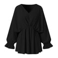 thumbnail image 5 of Pompotops Women's Solid Color Drawstring Irregular Long Sleeve Shirt Loose Long Sleeve V-Neck Tops Clearance, 5 of 5