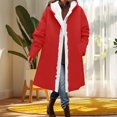 thumbnail image 2 of Women Windproof Hooded Mid-Length Coat,Fleece Lined Open Front Button Jacket,Oversized Loose Warm Solid Outerwear with Side Pockets, 2 of 6