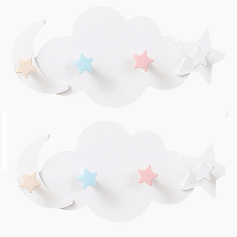2Pcs Children Wall Hook Cartoon Star Moon Wooden Coat Holder Hook for ...