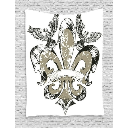 Fleur De Lys Emblem - Fleur De Lis Decor Wall Hanging Tapestry, Eagles On Fleur De Lis Emblem Art Power Symbol Victorian Creative Illustration, Bedroom Living Room Dorm Accessories, By Ambesonne