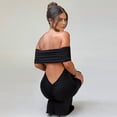 thumbnail image 5 of Women's Off Shoulder Corset Ruched Bodycon Formal Guest Dresses Maxi Dress for Wedding Cocktail Black S, 5 of 10