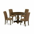 thumbnail image 2 of East West Furniture 5 Piece Table Set Consists of a Dining Room Table and 4 Brown Linen Fabric Mid Century Chairs with Button Tufted Back - Distressed Jacobean Finish, 2 of 9