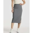 thumbnail image 2 of 3 Pack: Women's Midi Ribbed Knit Skirt With Side Slit - Stretchy Office Work Business Casual Pencil Pull-On Skirts, 2 of 6