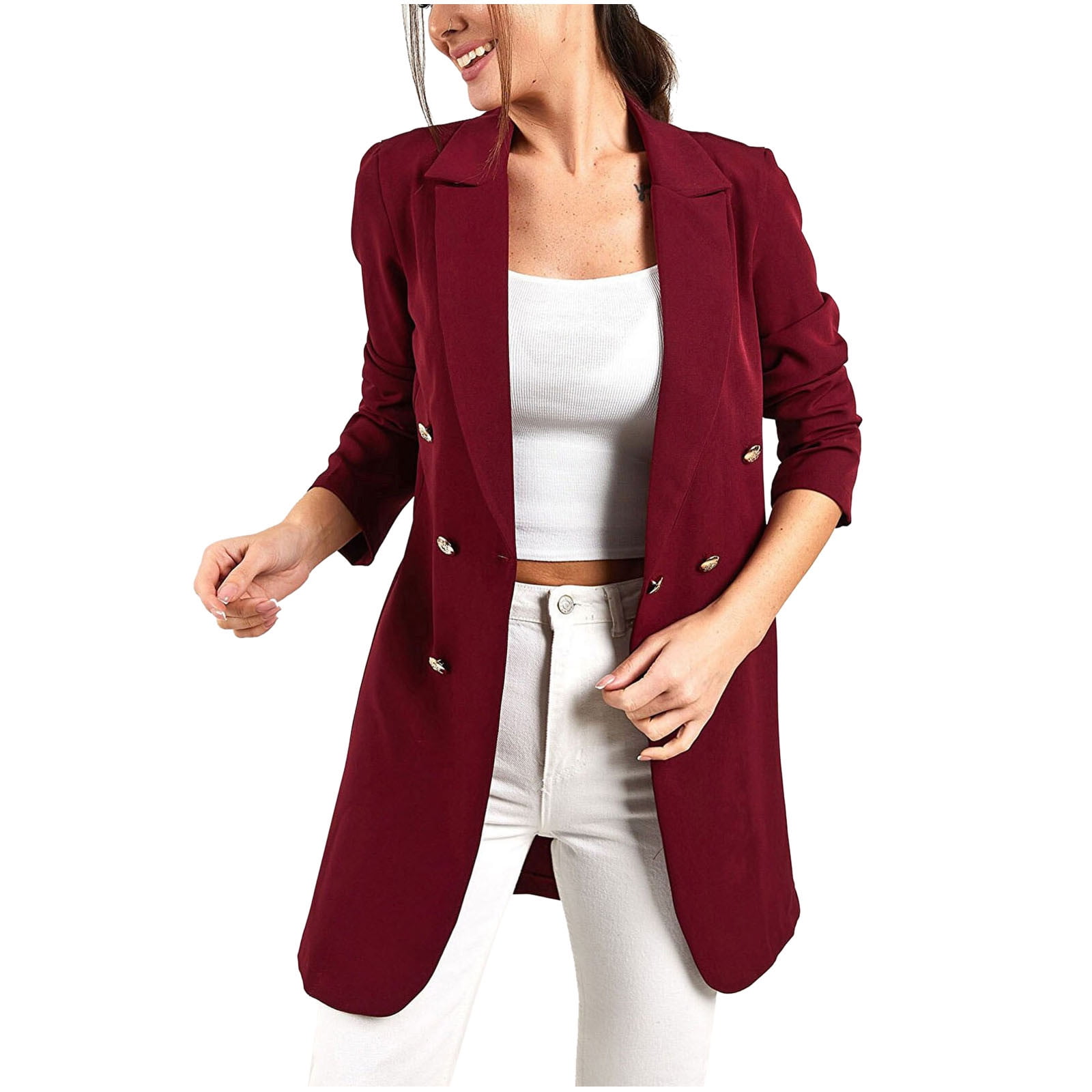 Jackets for Women Long Blazer Jackets for Women Autumn Mid Length Trench  Coat Notched Lapel Casual Outfit Double Breasted Slim Anorak Chaquetas de  Mujer Casual Elegantes para Frio 