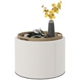 thumbnail image 1 of JWRWEFA Round Storage Ottoman Coffee Table with Flip Top Tray, Linen Fabric Upholstered Footrest Ottoman with Hidden Storage, Cream White, 1 of 11