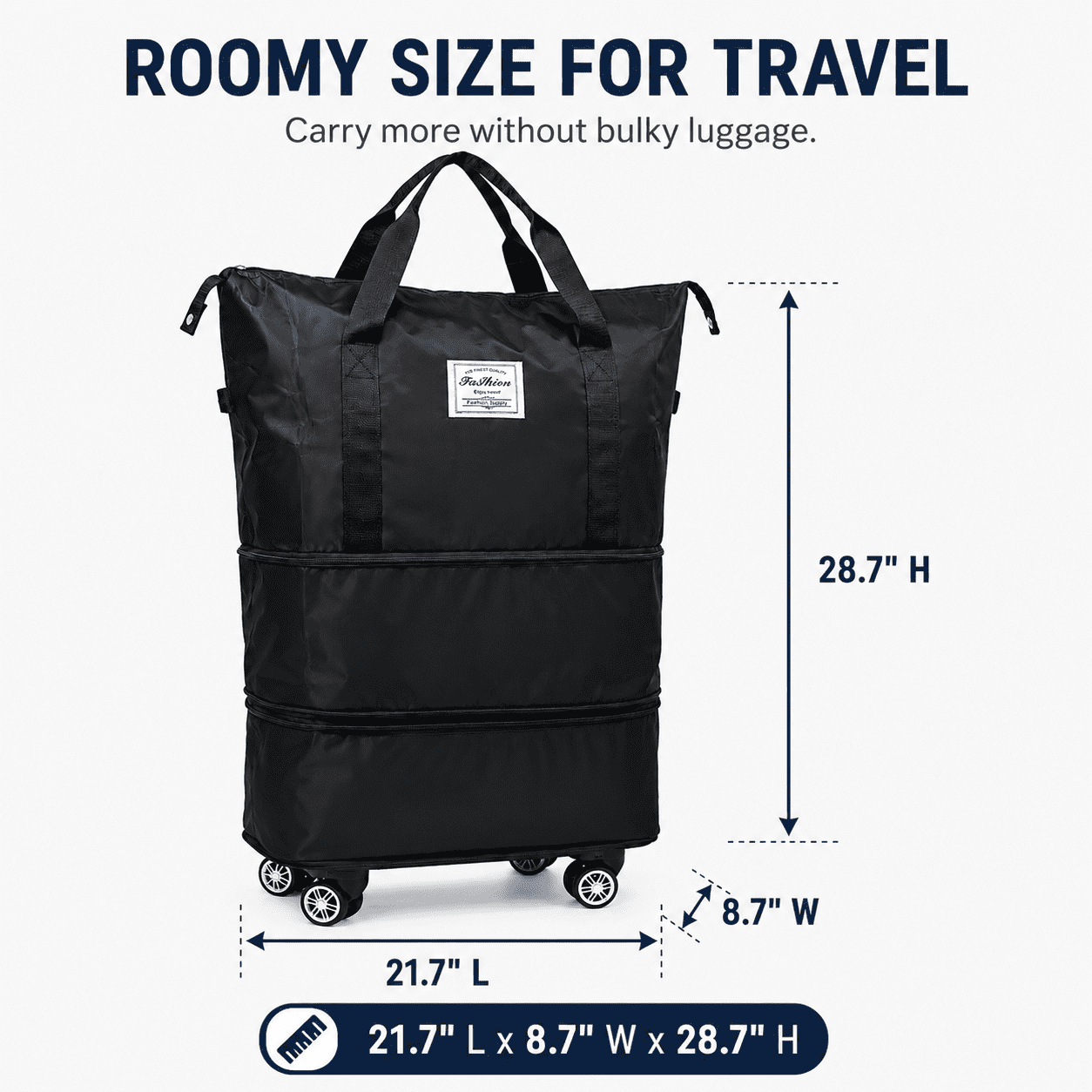 Wheeled Rolling Duffle Bag, Expandable Travel Companion for Weekend Trip and Carry-on Luggage