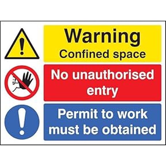 Warning Confined Space - No Unauthorised Entry - Permit To Work Signs Metal Sign Decorative Wall Plaque, 12 X 16 inch