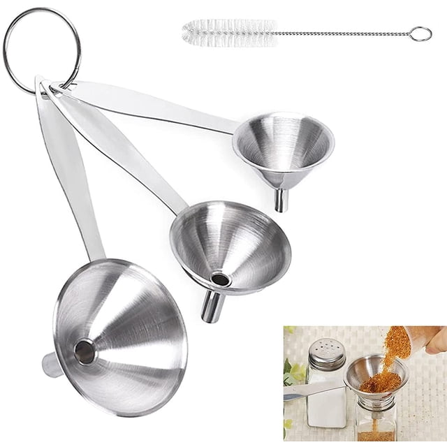 Embudo de cocina para llenar botellas, mini embudos de acero inoxidable para aceites esenciales, líquidos, ingredientes secos y polvo, juego de 3 Xemadio WMSS-165-1