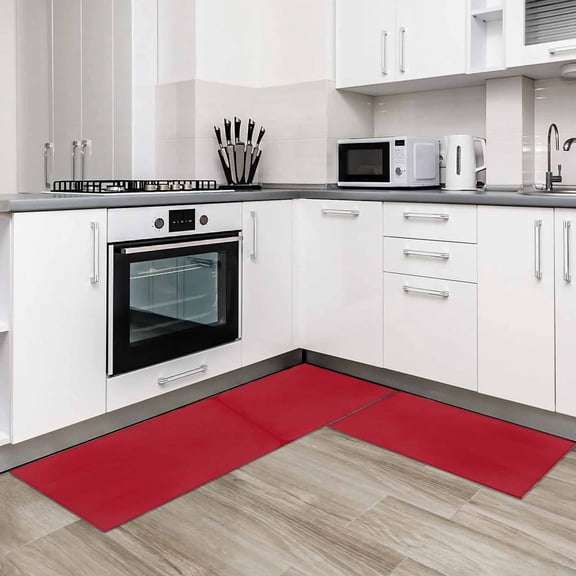 Pure Red 2 Pieces Non-Slip Kitchen Mat Set Simple Solid Color Soft Door Mat with Rubber Backing,Dirtproof Rugs for Entrance Doorway 20x24in 20x48in