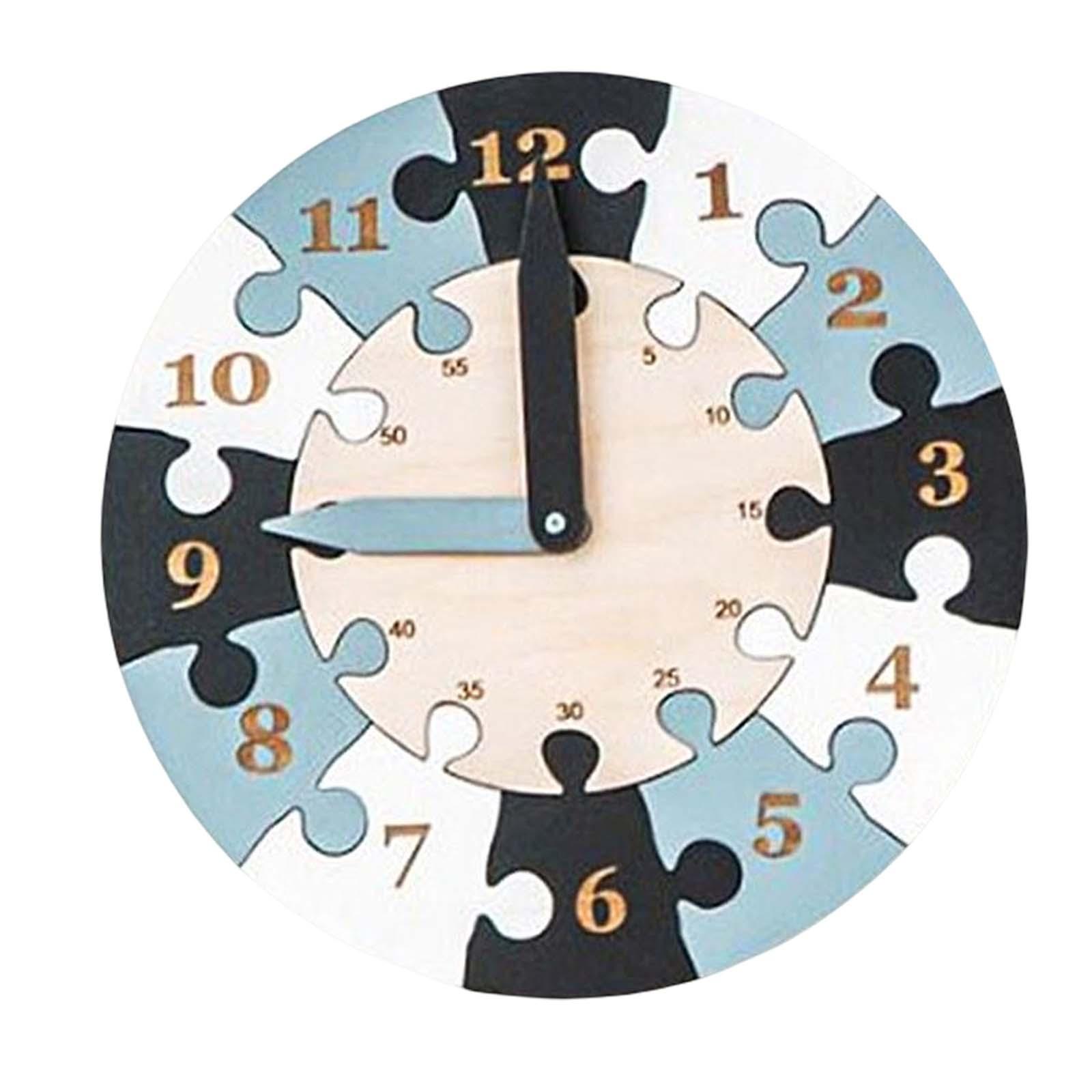 Wooden Teaching Clock Puzzle Toys,Hour Minute Cognition with Numbers