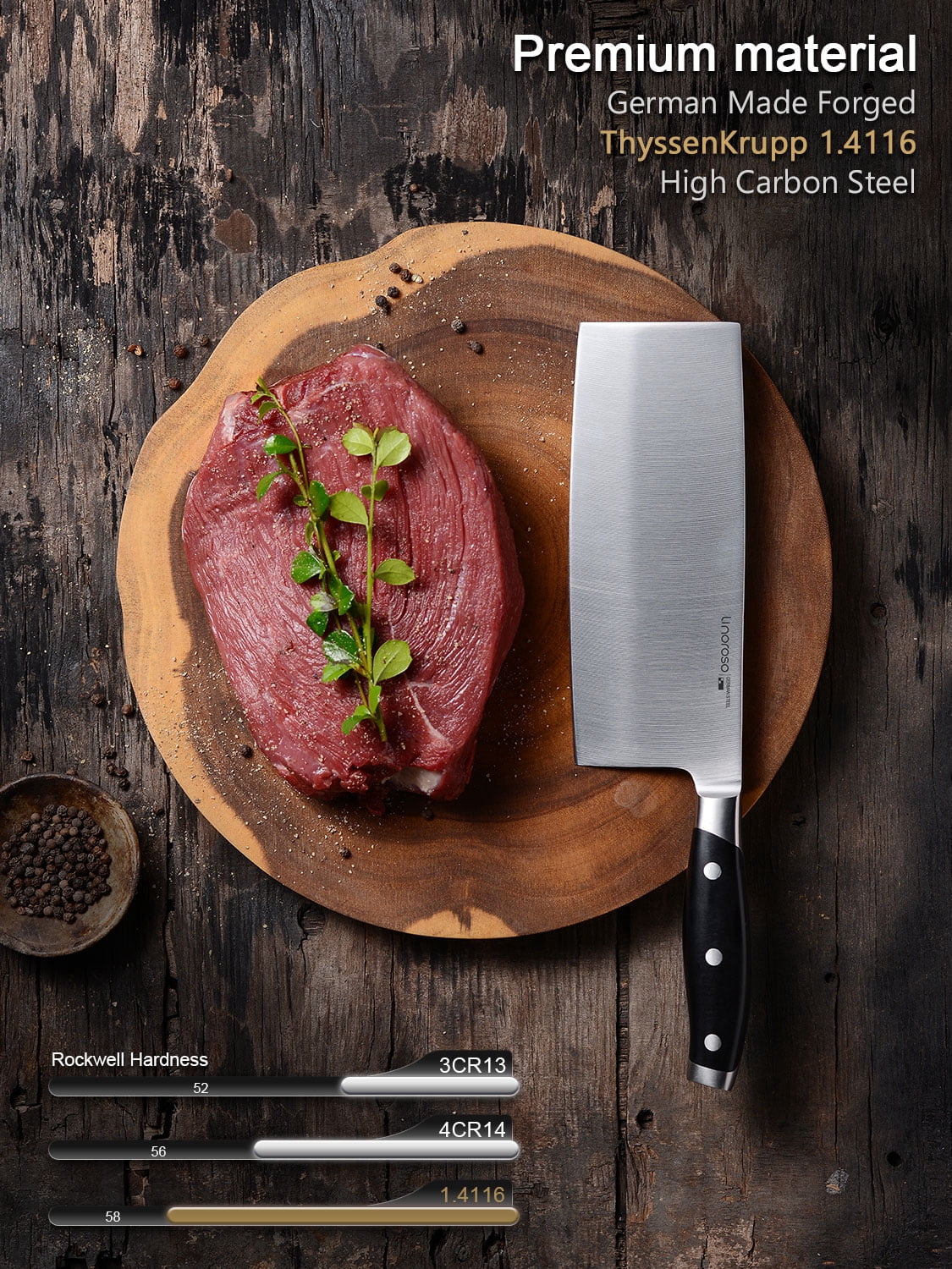Linoroso 7 inch Nakiri Knife Vegetable Cleaver Kitchen Knife, German High Carbon Stainless Steel