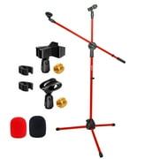 5 Core Tripod Mic Stand 59" Adjustable Microphone Stands Holder Floor w Boom Arm Red