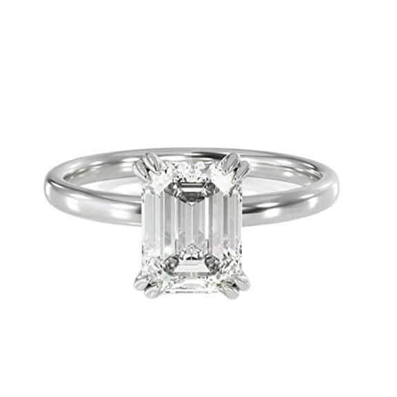 HeartsAndYou 3ct Emerald Cut Moissanite Classic Engagement Solitaire Ring 18k White Gold over Silver