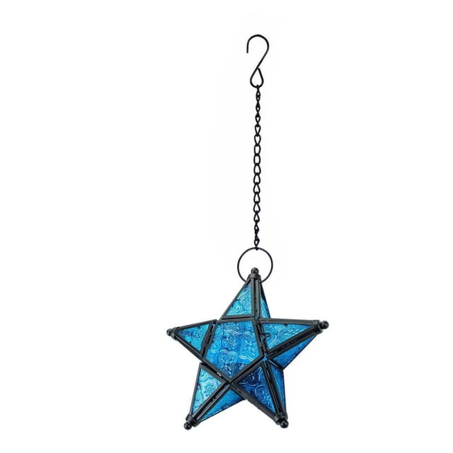 European Style Embossed Glass Five Pointed Star Candlestick Hanging Wind Lamp Aromatherapy Candle Holder for Home