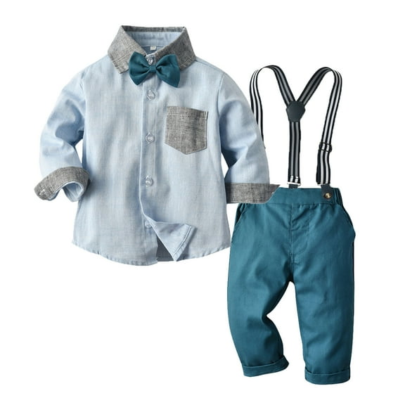 IROINNID Toddler Boys Formal Jumpsuit Set Long Sleeve Suspender Pants Gentleman Solid Homecoming Suit with Bow-tie 2PC