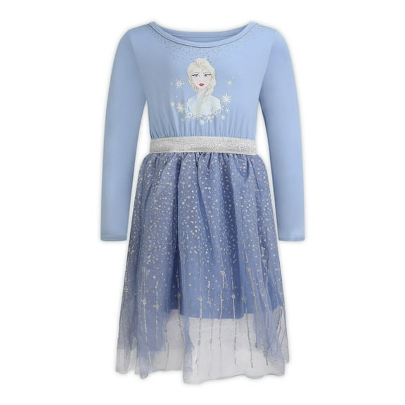 Disney Frozen Girl's Elsa Long Sleeve Tulle Skirt Dresses (Girls), Sizes 2T-10