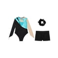 thumbnail image 6 of Miutii Girls 3Pcs Gymnastics Outfits Long Sleeve Jersey Leotards with Athletic Shorts Hair Band Balllet Unitards Lake Blue 6, 6 of 7